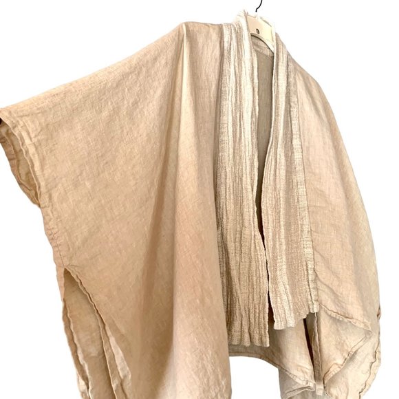 Kim Bernardin Linen Jacket One Size Paris Designer Textured Wrap Kimono Ecru - Picture 6 of 13